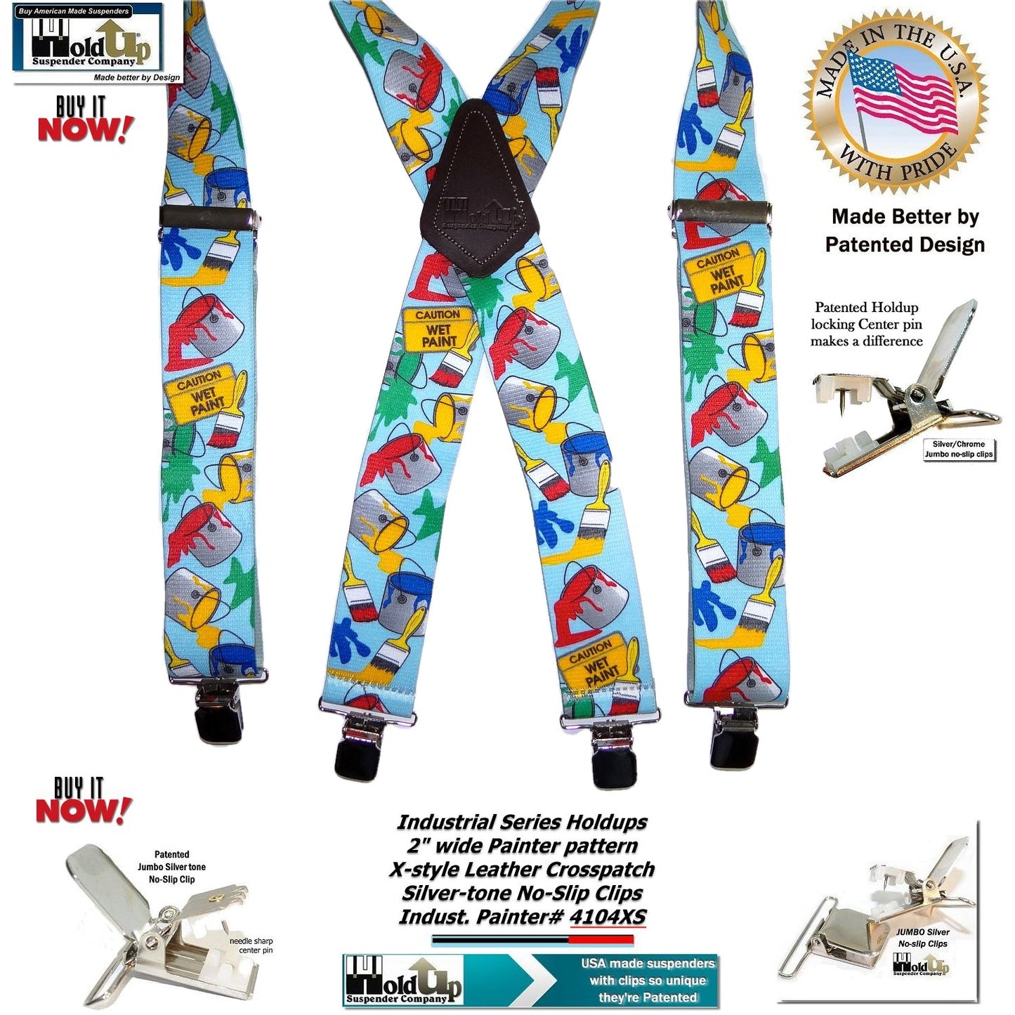 Hold-Ups Tradesman Series 2" Wide in Painter Pattern Suspenders with Patented No-slip Silver Clips