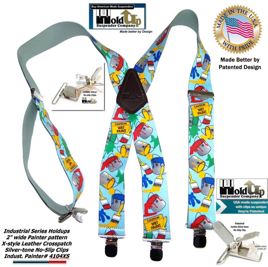 Hold-Ups Tradesman Series 2" Wide in Painter Pattern Suspenders with Patented No-slip Silver Clips