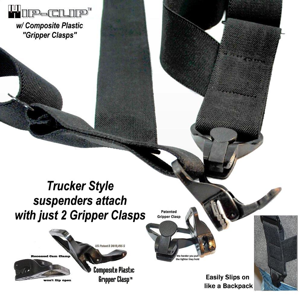 Hold-Ups Black Trucker Style Hip-clip Suspenders 1 1/2" Wide with Patented Gripper Clasps