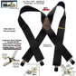 Wide XL Big and Tall Graphite Black Work Suspenders with Patented Silver tone Jumbo No-slip Clips