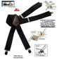 Holdup Suspenders in Wide heavy duty Graphite Black color  in X-back Style with Patented No-slip Jumbo Silver Clips
