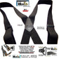 Holdup Brand XL length Shadow Black 2" wide Work Suspenders with black composite plastic Jumbo Black USA Patented Gripper Clasps