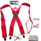 Heavy Duty Logger RED 2" Wide Holdup X-back Suspenders with USA Patented Jumbo Silver-tone No-Slip Clips