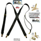 Holdup Brand Tuxedo Black 1" wide Satin Finish X-back Style Suspenders with USA Patented No-slip Gold clips