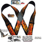 Holdup Brand Flame Pattern Heavy Duty Biker X-back Suspenders with Jumbo Gripper Clasps