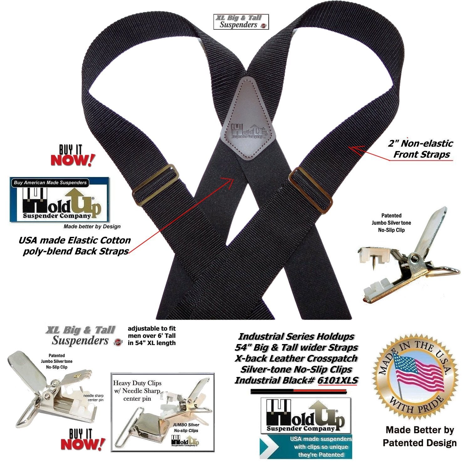 20) Hold-Up Suspenders Heavy Duty JUMBO Nickel Plated Metal No-Slip Clips