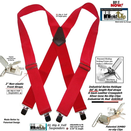 RED Industrial Series Heavy Duty X-back Suspenders with No-slip Jumbo Silver Clips