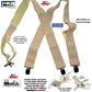 Holdup 2" Wide Undergarment Hidden Light Beige X-back Suspenders with USA Patented No-slip Silver Clips