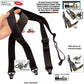 Holdup Brand No-buzz Airport Friendly Black X-Back 1 1/2" Wide Suspenders with composite plastic strong Patented Gripper Clasps