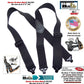 No-buzz HoldUp Airport Friendly 2" Wide Black X-back Suspenders with Patented Black Gripper Clasps