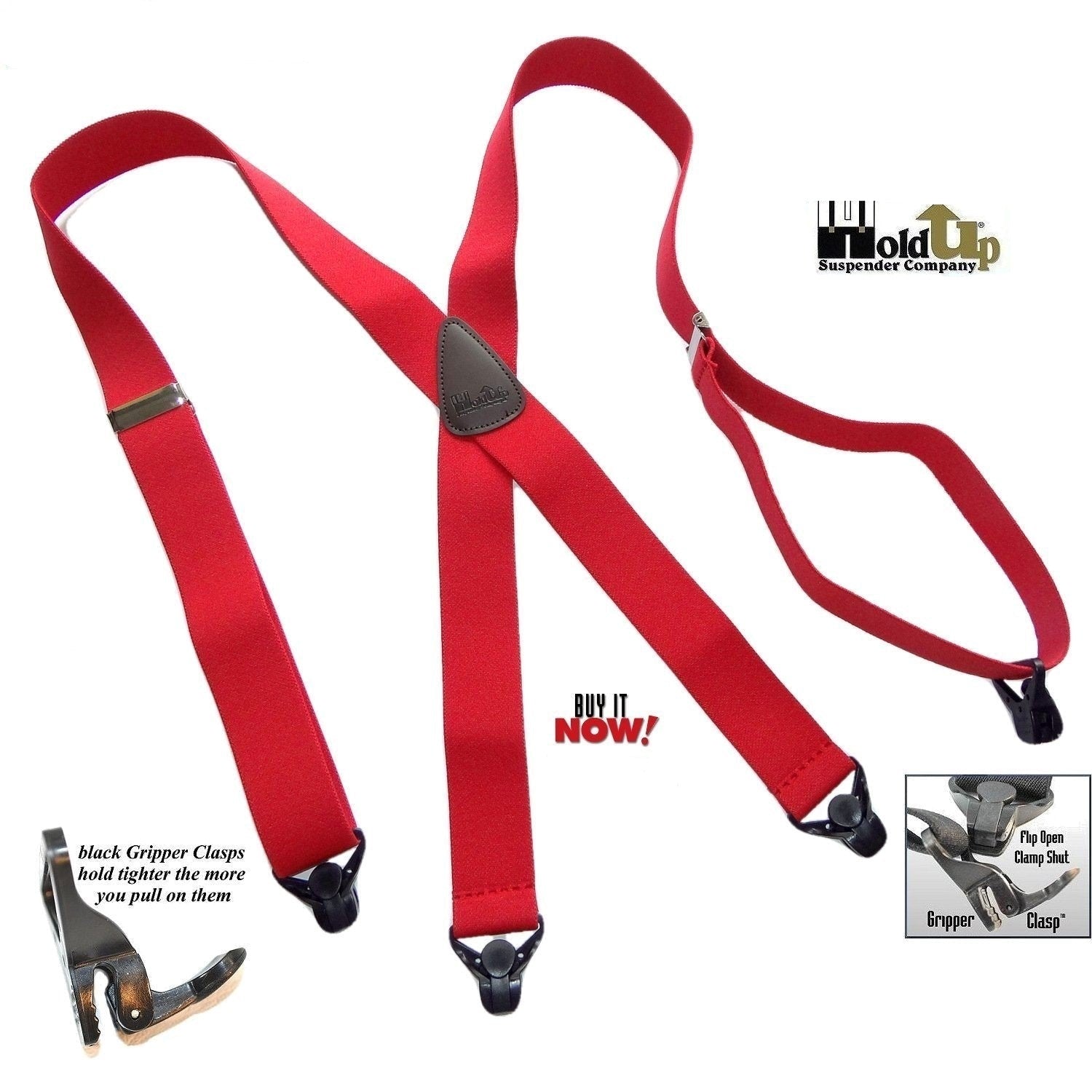 Holdup Brand XP Classic Bright Red X-back Suspenders with Patented Gripper Clasps