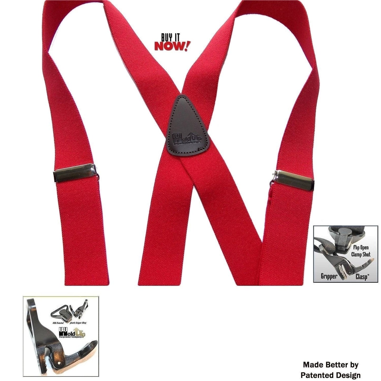 Holdup Brand XP Classic Bright Red X-back Suspenders with Patented Gripper Clasps